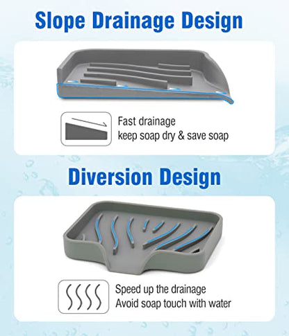 AIMAIAIMAI 3-Pack Silicone Soap Dish Set – Bar Soap Holder with Self-Draining Design, Easy-Clean Tray for Shower, Bathroom, Kitchen, and Tub (Gray) - color: Grey