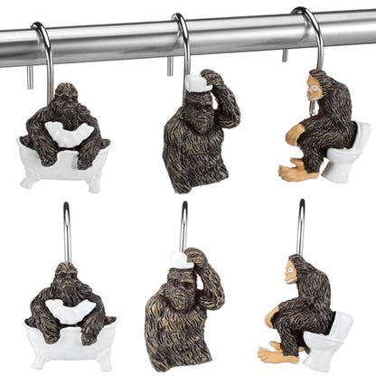 Roowest 12 Pcs Bigfoot Forest Monster Shower Curtain Hooks Western Shower Curtain Hooks Stainless Steel Rust Resistant Rings Hangers for Winter Farmhouse Rustic Bathroom Decor - style: Bigfoot Forest Monster