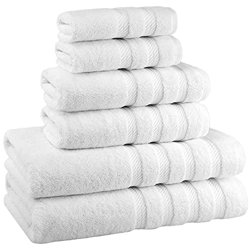 American Soft Linen 100% Carde Cotton 6 Piece Towel Set, 590 GSM Heavy Weight Soft Absorbent Turkish Towels for Bathroom, Snow White - color: Snow White