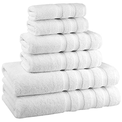 American Soft Linen 100% Carde Cotton 6 Piece Towel Set, 590 GSM Heavy Weight Soft Absorbent Turkish Towels for Bathroom, Snow White - color: Snow White