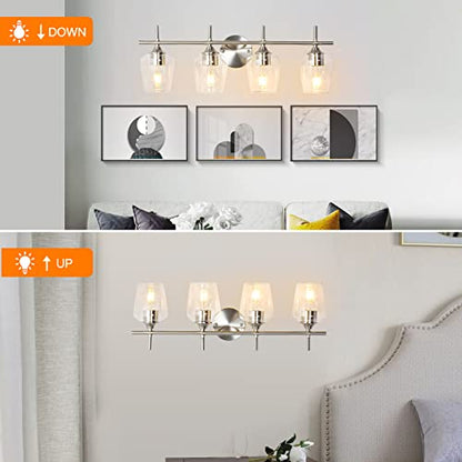 foucasal Bathroom Light Fixtures 4-Light Brushed Nickel Vanity Light | Win Glass Clear Shade, Modern Wall Lights for Bathroom Bedroom Hallway Living Room (Brushed Nickel, 4-Light) - color: Nickel & Clear E26, size: 4-light