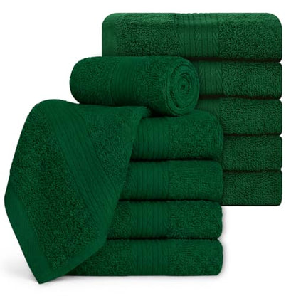 100% Cotton Washcloths 12x12 Inches, 600 GSM, Soft & Absorbent, Durable, Set of 10, Green - color: Green, size: Washcloth Set of 10