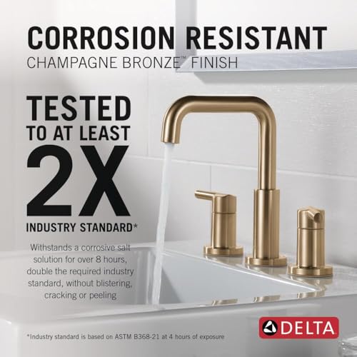 Delta Nicoli Brushed Gold Faucet 3 Hole, 8 Inch Widespread Bathroom Sink Faucet for Vanity, Push-Pop Drain Assembly, Champagne Bronze 35849LF-CZ - color: Champagne Bronze