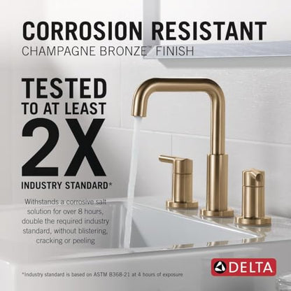 Delta Nicoli Brushed Gold Faucet 3 Hole, 8 Inch Widespread Bathroom Sink Faucet for Vanity, Push-Pop Drain Assembly, Champagne Bronze 35849LF-CZ - color: Champagne Bronze