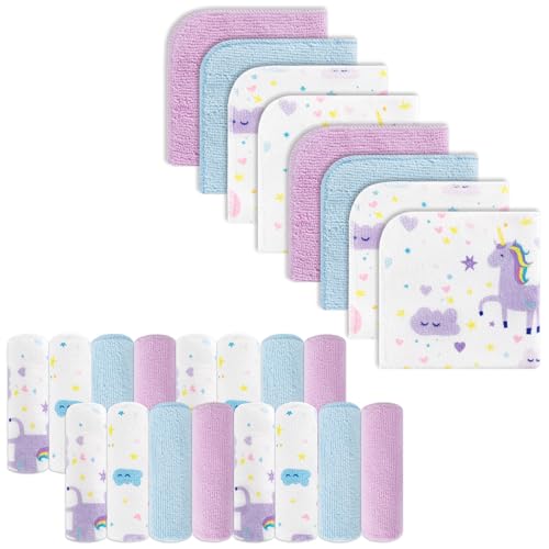 Baby Washcloths, 24Pack Baby Wash Cloths Extra Soft & Ultra Absorbent, Baby Towels and Washcloths Face Towels for Unisex Boys Girls Body, Washclothes Gentle on Sensitive Skin, 9x9 Rainbow Unicorn - color: Rainbow Unicorn