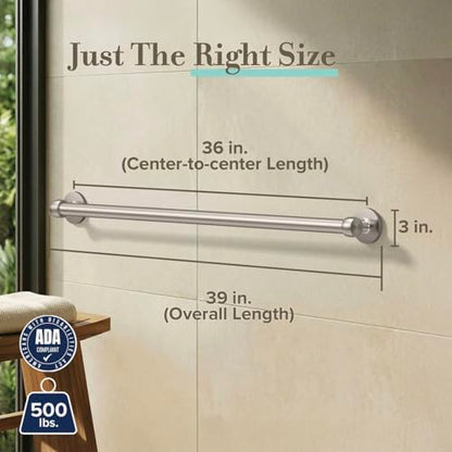 Gatco 624SN Gibson 36" L Bathroom Grab Bar, Satin Nickel, ADA Compliant Stainless Steel Safety Grab Bar - color: Satin Nickel, size: 36''L