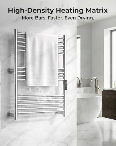 Heated Towel Rack Foldable Smart Dual-Zone APP No-Drill Chrome CA3 - color: Chrome, size: Ultra-13Bar H27.56 x W21.65