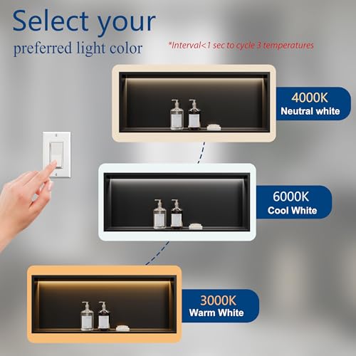 Qeke 30" X 12" Stainless Steel Shower Niche w/ 3 CCT Dimmable Light, Black | No Tile Needed Wall Niche, Recessed Niche w/ Light(3000K/4000K/6000K), IP66 Waterproof, Space Saving & Durable - color: Matte Black, size: 30" X 12"