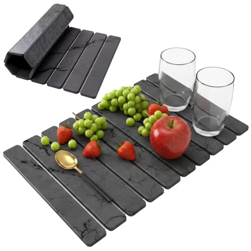 Stone Dish Drying Mat for Kitchen Counter Large Quick Dry Diatomaceous Earth Stone Drying Mat Foldable Water Absorbent Dish Drying Mat for Dishes Cups Bottles Kitchen Sink Countertop (Grey Marble) - color: Gray Marble