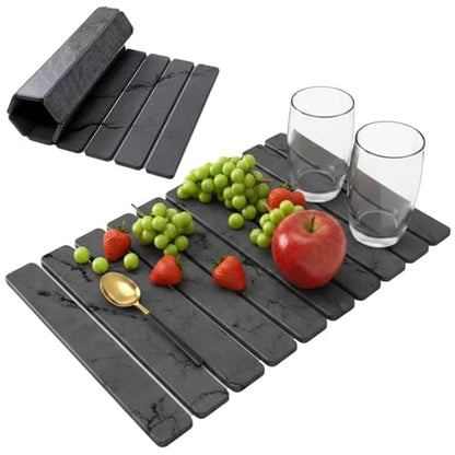 Stone Dish Drying Mat for Kitchen Counter Large Quick Dry Diatomaceous Earth Stone Drying Mat Foldable Water Absorbent Dish Drying Mat for Dishes Cups Bottles Kitchen Sink Countertop (Grey Marble) - color: Gray Marble