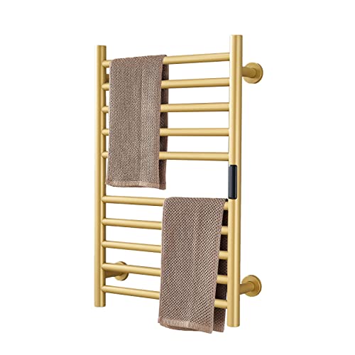 Gold Heated Towel Warmer Radiator Bathroom Accessories, Built-in Timer Temperature Control 10 Bars Electric Heated Towel Racks for Bathroom, Stainless Steel Towel Warmer Drying Rack, (Hardwired)