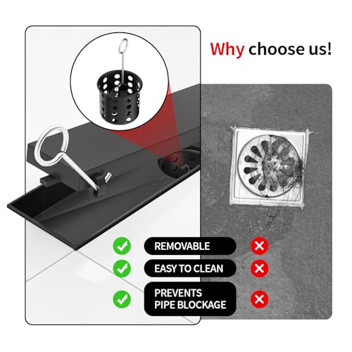 Linear Shower Drain, 304 Stainless Steel with Adjustable Leveling Feet, Hair Strainer,Reversely Install Place to Create an Invisible Floor Drain - Black -16-Inch - color: Matte Black, size: 16inch