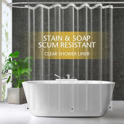 ZEMAHOME Clear PEVA Plastic Shower Curtain Liner Premium Light Weight 72" x 72" Transparent Bathroom Shower Showroom Curtain Liner with Rustproof Metal Gromments and Weighted Magnet - color: A01-clear, size: 72"W x 72"L (Pack of 1)