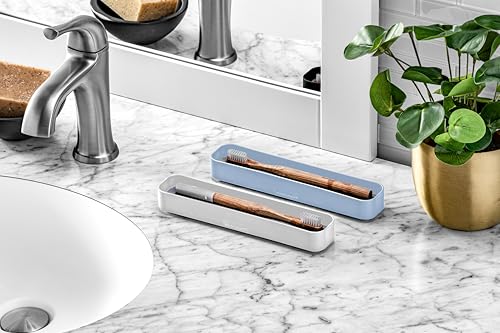 madesmart Drying Stone Toothbrush Tray, Blue | diatomite, fast drying surface, non slip feet, toothpaste floss, dental items, bathroom counter, woman owned - color: Blue