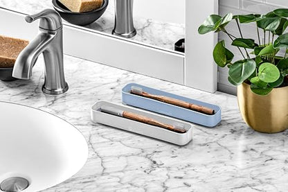madesmart Drying Stone Toothbrush Tray, Blue | diatomite, fast drying surface, non slip feet, toothpaste floss, dental items, bathroom counter, woman owned - color: Blue
