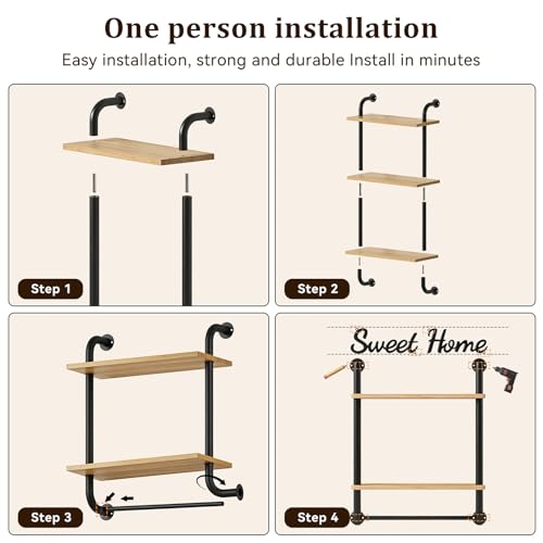 3 Tier Wall Shelves Over Toilet Rustic Industrial Floating Shelf - color: Brown, size: 3 tier