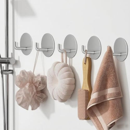 5 Pcs Adhesive Hooks Waterproof in Shower Hooks for Hanging Loofah, Towels, Clothes, Robes for Bathroom(Silver Round) - color: Silver Round