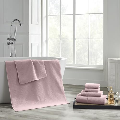 Modern Threads Waffle-Rib 6-Piece Towel Set – Premium Cotton Bath Towels, Ultra-Absorbent & Soft, Elegant Waffle Texture for Bathroom & Spa, Petal - color: Petal