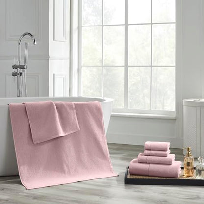 Modern Threads Waffle-Rib 6-Piece Towel Set – Premium Cotton Bath Towels, Ultra-Absorbent & Soft, Elegant Waffle Texture for Bathroom & Spa, Petal - color: Petal