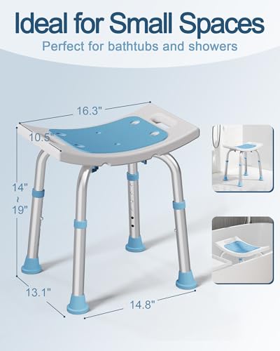 HOMLAND Shower Chair for Inside Shower, Adjustable Height Shower Stool | Shower Seat for Inside Tub Bathroom Bench Bath Chair for Elderly and Disabled, Lightweight Aluminum Frame - Light Blue - color: Light Blue