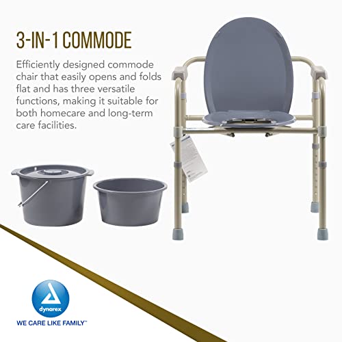 Dynarex Elongated Folding Bedside Commode is a 3 in 1 Portable Toilet with an Elongated Seat, Use Free Standing or with an Existing Toilet to Raise Height, Grey, 1 Elongated Folding Bedside Commode - size: Elongated