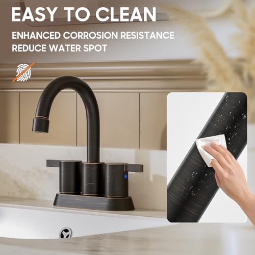 Phiestina 2 or 3 Holes Oil Rubbed Bronze 4 Inch 2 Handle Centerset Lead-Free Bathroom Sink Faucet, 360 Degree Swivel Spout with Copper Pop Up Drain and 2 Water Supply Lines, BF015-1-ORB - color: Oil Rubbed Bronze
