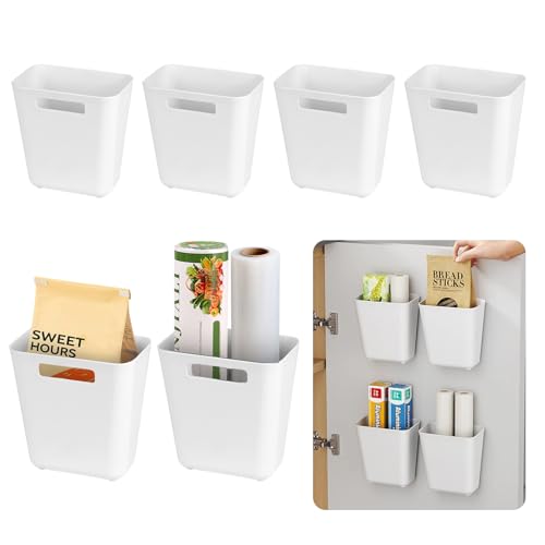 6Pcs Kitchen Cabinet Door Storage Box, Self Adhesive Wall Mounted Cabinet Door Organizer Bin, Stackable Storage Basket for Kitchen Bathroom RV Office Refrigerator Small Items Organizer