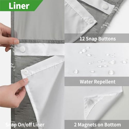 Grey No Hook Shower Curtain with Snap-in Liner Set,Boho Modern Farmhouse White Tufted Chevron Striped Design,Woven Fabric Bathroom Curtain,71x74 - color: White Grey, size: 71"W x 74"L (Pack of 1)