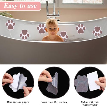 WY LIGHTING LEVEL 20pcs Safety Shower Treads Non-Slip Bathtub Stickers | Adhesive Appliques with Premium Scraper, Bathroom Tubs Shower Treads, Anti Slip Paw Floor Decals, for Bathtub, Pools, Boats