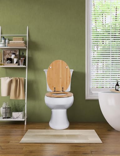 Angol Shiold ELONGATED Bamboo Wood Toilet Seat 18.5Inch | Easy to Install also Easy to Clean, Up to 400 lbs (Elongated 18.5", Natural Bamboo) - color: Non Soft-close, size: Elongated -18.5"