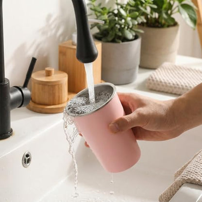 Stainless Steel Mouth Wash Cup, 12 oz Reusable Toothbrush Cup Pink Stainless Steel Bathroom Tumbler Mouthwash Cups Easy to Clean Drinking Tumblers for Home School Office