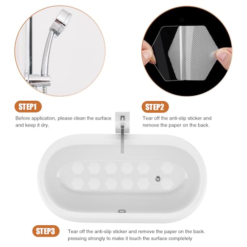 Secopad Original Bathtub Stickers Non-Slip, Hexagon Safety Shower Treads Adhesive Appliques with Premium Scraper - color: Clear