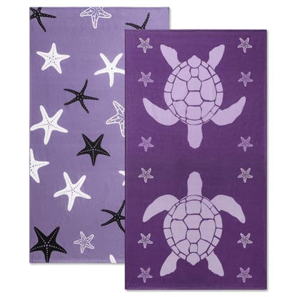 4 Pack Oversized Beach Towels 4 Pack,40”x70” Microfiber Thin Large Beach Towel Set for Adults Travel Camping Swimming,Turtle Starfish Them Sand Free Quick Dry Lightweight XL Pool Towels,Purple - color: Purple, Purple