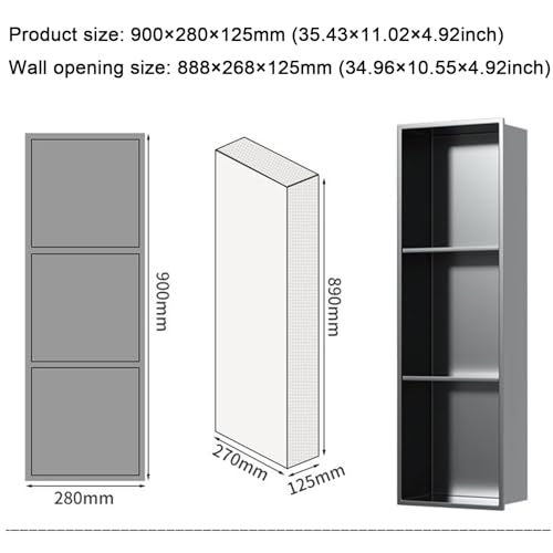 Stainless Steel Medicine Cabinet, Recessed Bathroom Niche with Glass Door, Hidden Tampon Storage Holder Wall Niche, Embedded Shower Caddy Organizer Bathroom Insert Shelf - size: Style 3