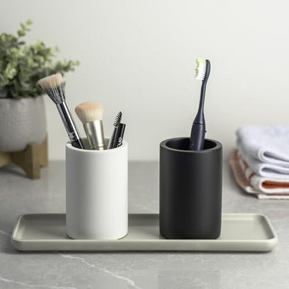 White Resin Bathroom Tumbler Cup - White Toothbrush Holder, 4x2.75 Inch, 12oz Capacity, Minimalist Vanity Countertop Organizer - color: White