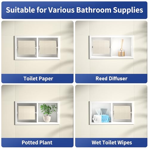 Dual Roll Toilet Paper Holder, Recessed Toilet Tissue Holder | for Bathroom Remodeling, 304 Stainless Steel Horizontal Toilet Paper Niche (Matte White) - color: Matte White