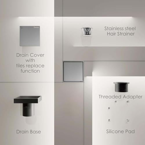 Sunrosa 4 Inch Square Shower Drain, Polished Chrome, 304 Stainless Steel | Reversible Tile-insert Cover, For Bathroom Renovatio, Press-to-lift Cover Design, One-piece Bent Design - color: Polished Chrome, size: 4"×4"