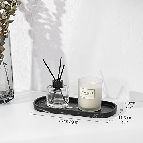 Luxspire 10" Oval Bathroom Tray for Countertop Organizer, Ink Black | S, non-slip waterproof resin, easy wipe clean, fits bath kitchen vanity, holds jewelry toiletries soap - color: E - Ink Black, style: Small