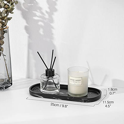 Luxspire 10" Oval Bathroom Tray for Countertop Organizer, Ink Black | S, non-slip waterproof resin, easy wipe clean, fits bath kitchen vanity, holds jewelry toiletries soap - color: E - Ink Black, style: Small