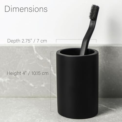 Matte Black Resin Bathroom Tumbler Cup - Matte Black Toothbrush Holder, 4x2.75 Inch, 12oz Capacity, Minimalist Vanity Countertop Organizer (Black) - color: Black