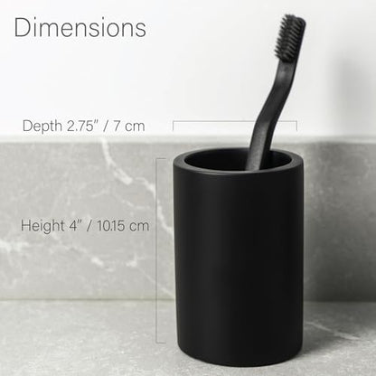 Matte Black Resin Bathroom Tumbler Cup - Matte Black Toothbrush Holder, 4x2.75 Inch, 12oz Capacity, Minimalist Vanity Countertop Organizer (Black) - color: Black