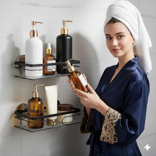2-Pack Corner Shower Caddy - No Drill Corner Shower Shelves, Rust-Resistant Bathroom Organizer for Shampoo, Soap & Toiletries, Black - style: RECTANGLE