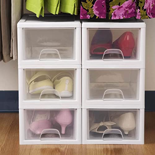Sterilite 6-Pack Stacking Drawer, Clear Storage Closet Organizer, 6 Quart, White Frame - Stackable Plastic Drawers and Containers for Bedroom, Clothes, Dresser, Vanity, and Makeup Organization - size: 6 Quart, style: 6 Pack