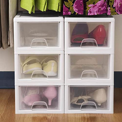 Sterilite 6-Pack Stacking Drawer, Clear Storage Closet Organizer, 6 Quart, White Frame - Stackable Plastic Drawers and Containers for Bedroom, Clothes, Dresser, Vanity, and Makeup Organization - size: 6 Quart, style: 6 Pack