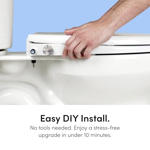 TUSHY Wave Non-Electric Bidet Toilet Seat, Round, Platinum Knob | Quick-Release, DuoFlow Front and Rear Wash, Self-Cleaning Nozzle, Soft-Close Lid, Sleek Design, 10 Minute DIY Install - color: White/Platinum, style: Single Temp - Round Seat