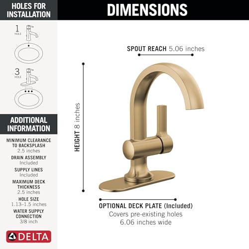 Delta Albion Brushed Gold Bathroom Faucet 1 Hole, Single Hole Bathroom Sink Faucet for Vanity, Metal Push-Pop Drain Assembly, Champagne Bronze 15855LF-CZ (Pack of 3) - color: Champagne Bronze, size: (Pack of 3)