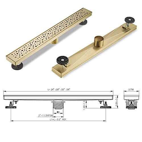 Linear Shower Drain 24 Inch, Bubbles Shower Drain SUS-304 Stainless Steel, 51L/Min Fast Drainage Floor Linear Drain, US Standard CUPC Certified, Zirconium Gold, SD-099 - color: Zirconium Gold, size: 24 Inch