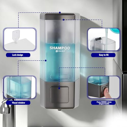 Pollock Shampoo and Conditioner Dispenser 1 Chamber * 500ML | Shower Soap Dispenser Wall Mounted, Body Wash Dispenser No Drill, Refillable Shower Dispenser for Bathroom - color: Blk-zt-53-gun1