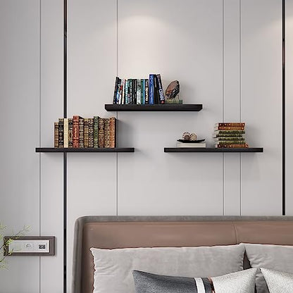 SAUMONIERES Floating Wall Shelves for Bedroom Bathroom Wall Mounted Solid Wood Shelf 24 Inch Set of 3, Espresso - color: Espresso, size: 24 Inch-3 shelves