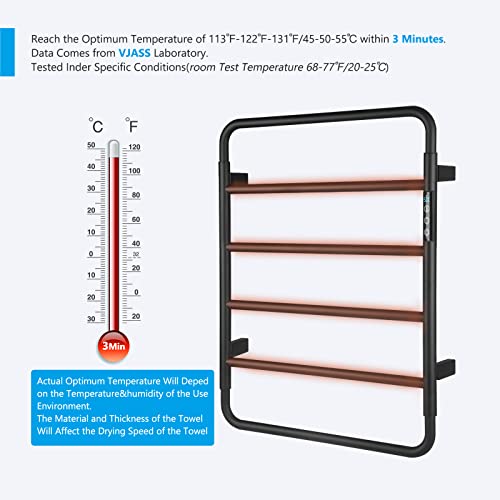 VJASS Heated Towel Rack for Bathroom, 4 Bar Stainless Steel Electric Towel Warmer with Built-in Timer, Dual Hardwired & Plug-in Wall Mounted Installation (Matte Black) - color: Matte Black